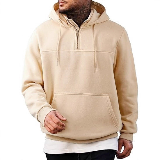 Herren Kapuzenpullover mit halbem Reißverschluss, Kängurutasche und gerippten Bündchen Drune