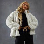 Damen Modische Kurzjacke mit voluminösem Teddy-Fell Drune