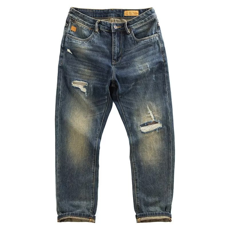 Herren Legere Denim-Jeans im Used-Look Drune