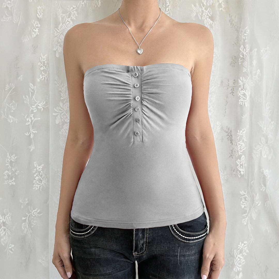 Damen Trägershirt mit Rüschendetails und Knopfverschluss Drune