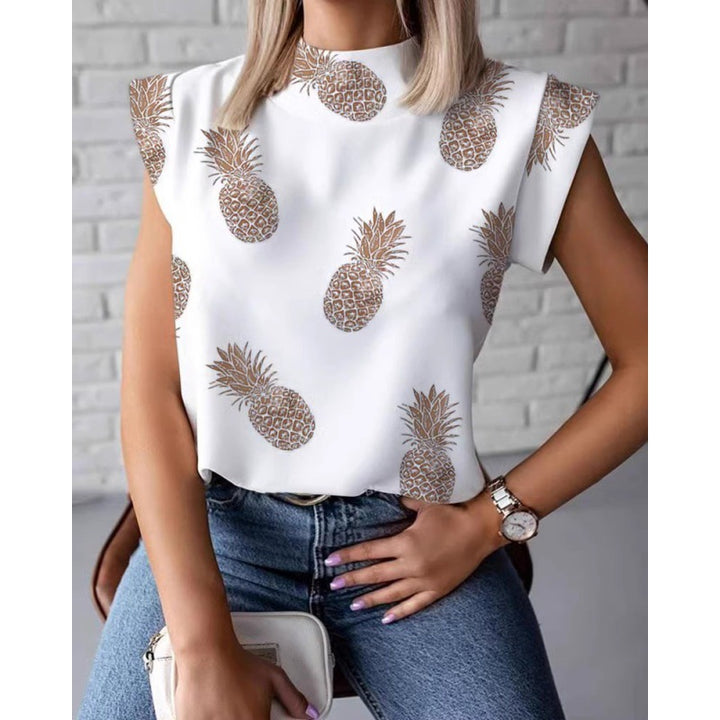 Damen Elegantes Oberteil mit hochgeschlossenem Kragen und kurzen Ärmeln Drune