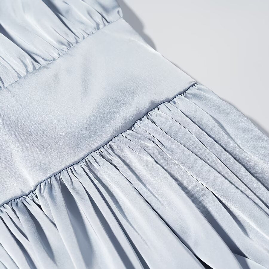 Damen Midaxi-Kleid aus Satinoptik mit geraffter Taillenblende und voluminösen Ballonärmeln Drune