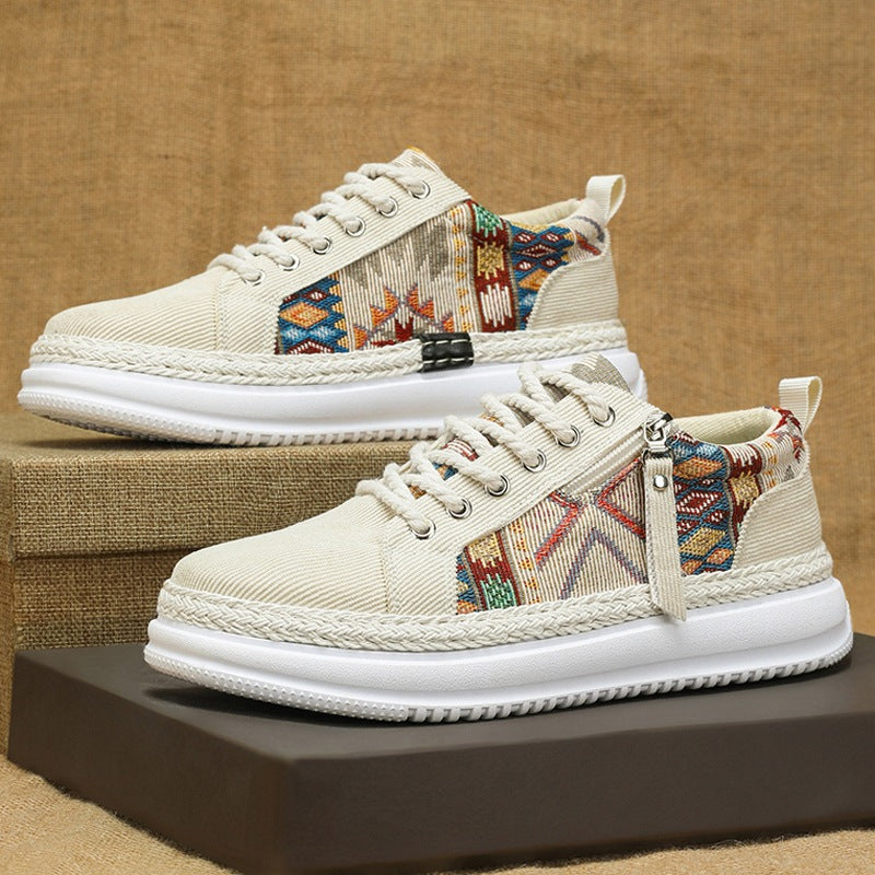 Damen espadrille-inspirierte Plateau-Sneaker mit gewebten Ethno-Einsätzen, seitlichem Reißverschluss und gedämpfter Leichtsohle Drune