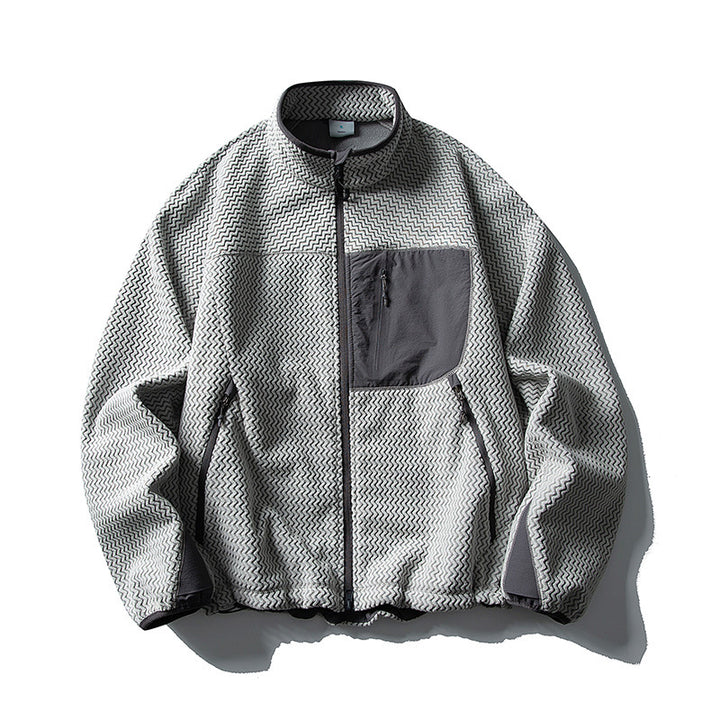 Unisex Textur-Fleecejacke mit Stehkragen und Brusttasche Drune