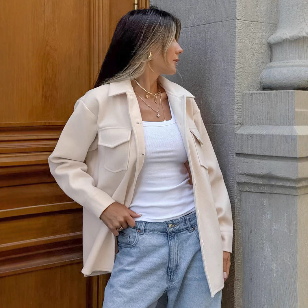 Damen Oversized Hemdblousenjacke mit praktischen Taschen und modernem Schnitt Drune