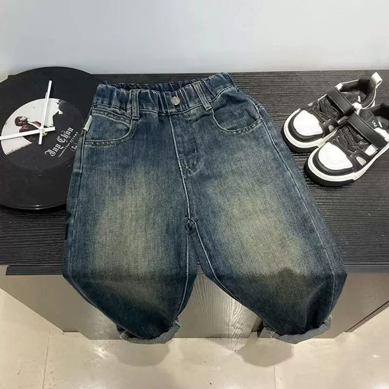 Unisex bequeme und lässige Denim-Hose mit elastischem Bund Drune