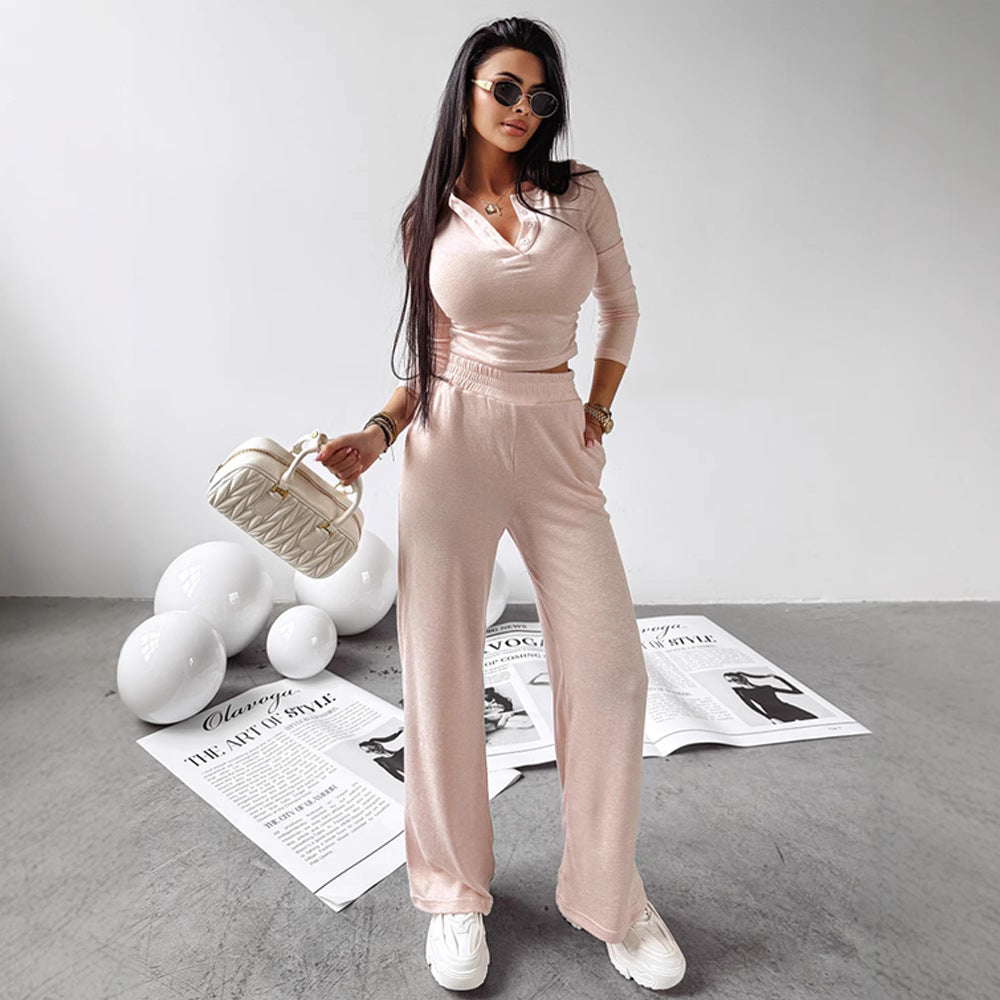 Damen Bequemes Lounge-Set mit Knopfleiste Drune
