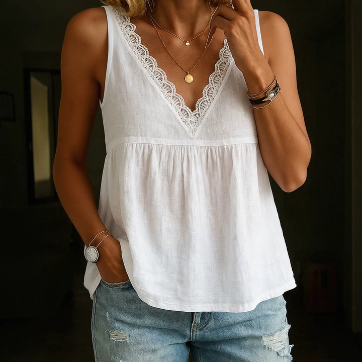 Damen lässige Bluse mit Spitzenbesatz Drune