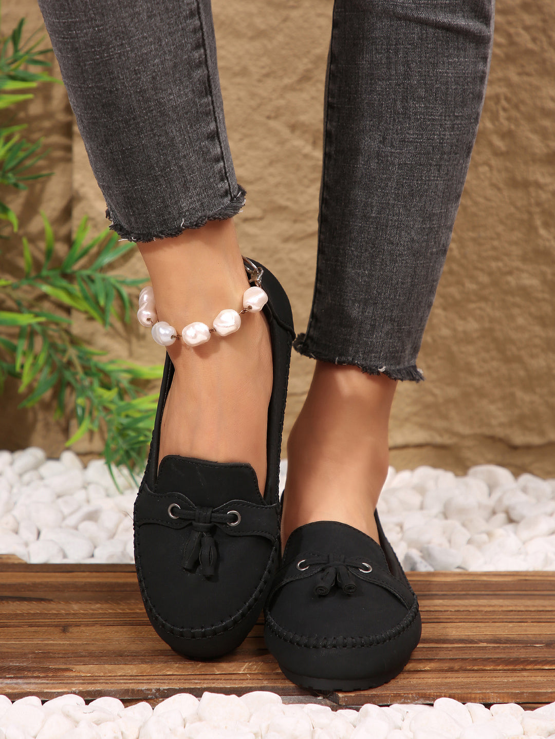 Damen  klassische Mokassin-Slipper mit Quasten und weichem Komfortfußbett Drune