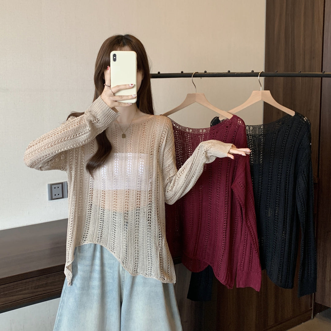 Damen luftiger Strickpullover mit offenen Maschen und lässigem Schnitt Drune