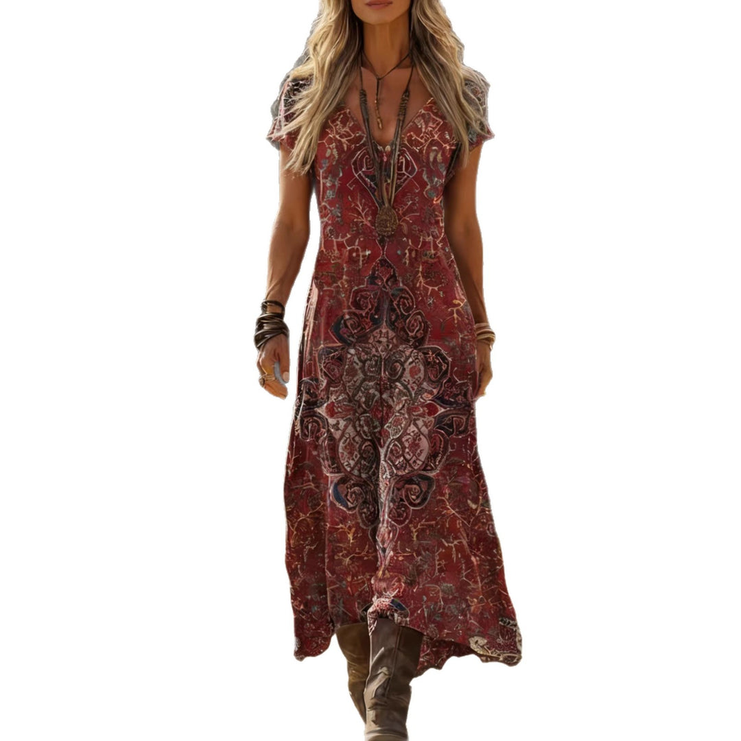 Damen Maxikleid mit v-ausschnitt und kunstvollem Druck Drune