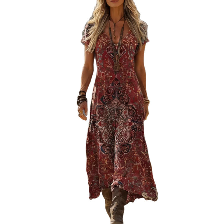 Damen Maxikleid mit v-ausschnitt und kunstvollem Druck Drune