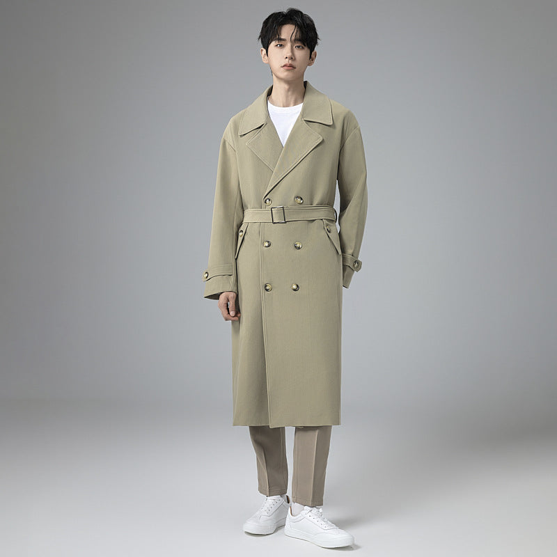 Herren Maxilanger Trenchmantel mit taillierendem Gürtel und minimalistischer Silhouette Drune