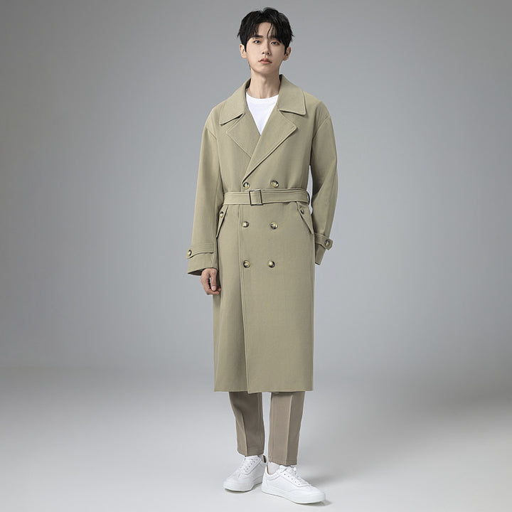 Herren Maxilanger Trenchmantel mit taillierendem Gürtel und minimalistischer Silhouette Drune