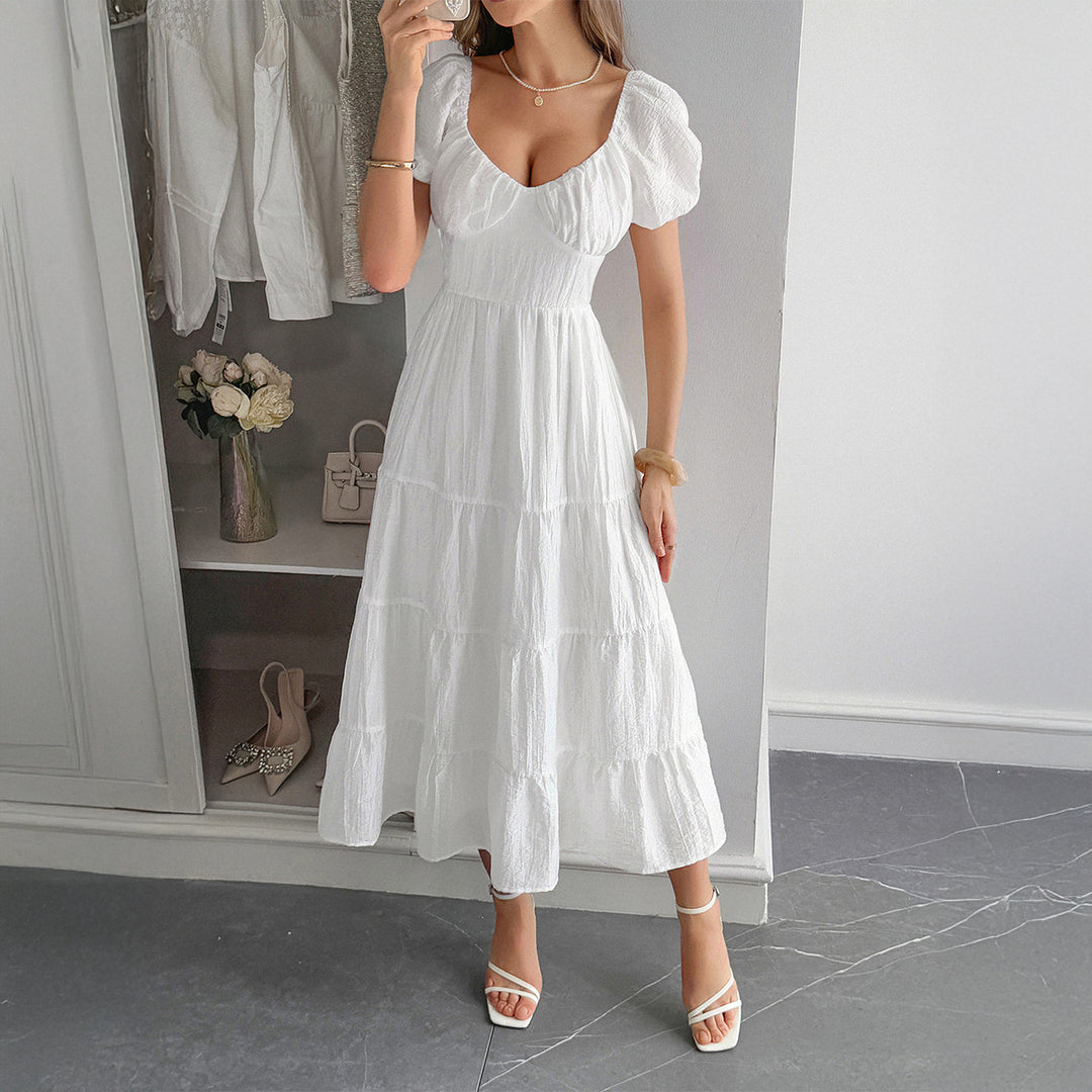 Damen Midi-Kleid mit voluminösen Puffärmeln und lässigem Schnitt Drune