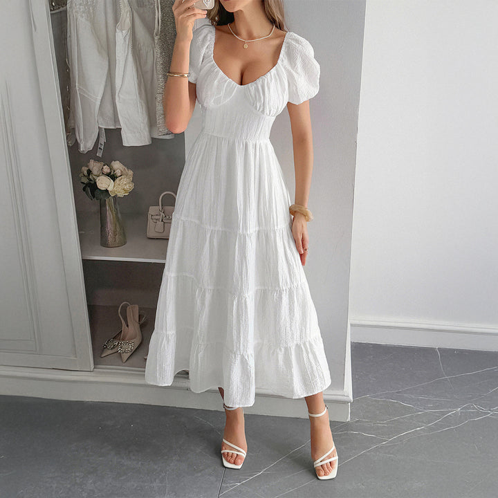 Damen Midi-Kleid mit voluminösen Puffärmeln und lässigem Schnitt Drune