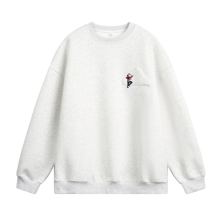 Unisex Oversize Sweatshirt mit aufgesetzter Brusttasche und Kletterer‑Stickerei Drune