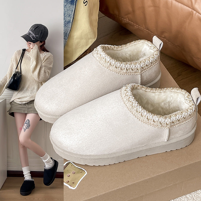 Damen Gefütterte Schlupf‑Hausschuhe im Bootie‑Stil mit Kunstfellfutter und dekorativer Zierborte Drune