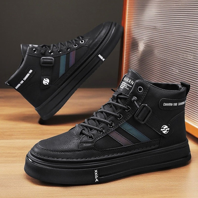 Unisex Mid-Top Street-Sneaker mit verstärkter Cupsohle, dekorativem Gurt und gepolstertem Knöchelkragen Drune