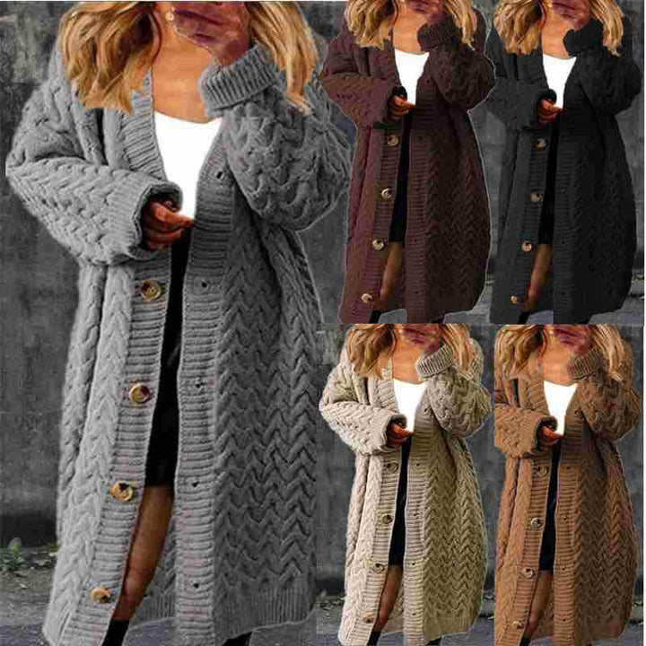Damen Grobstrickjacke mit kunstvollem Zopfmuster und eleganten Knöpfen Drune