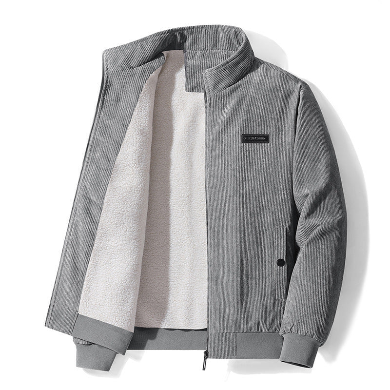 Herren nan gefütterte Cord-Blousonjacke mit Teddyfleece-Innenfutter, Stehkragen und elastischen Bündchen Drune