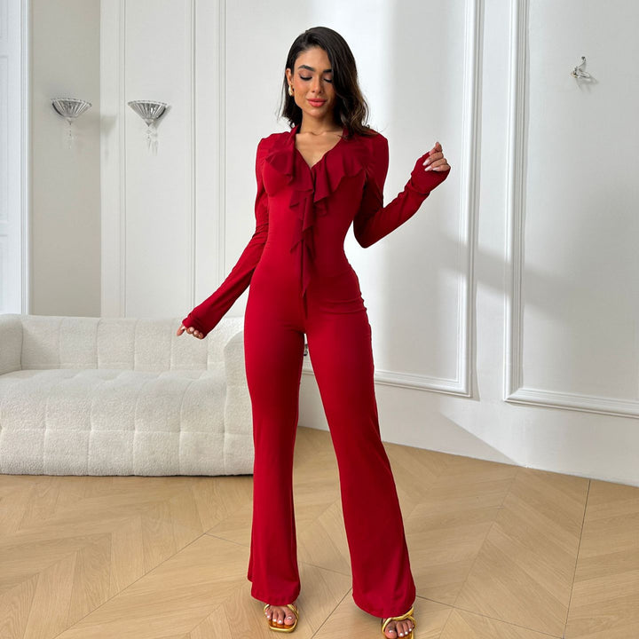 Damen trendiger Jumpsuit mit offenem Rücken und leichtem Stoff Drune