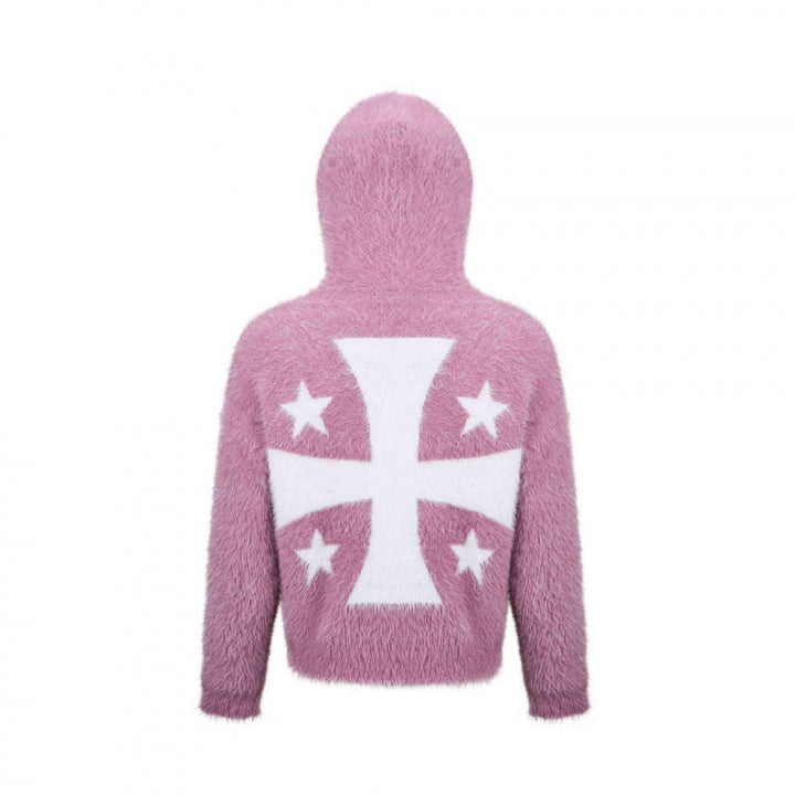 Unisex Flauschiger Kapuzenpullover mit Einhorn-Motiv und durchgehendem Reißverschluss Drune