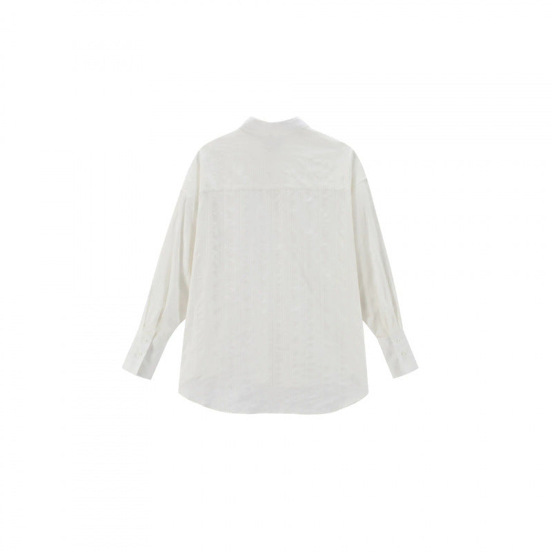 Unisex Oversize Leinenmix‑Hemd mit Strukturstreifen, Kentkragen und gerundetem Saum Drune
