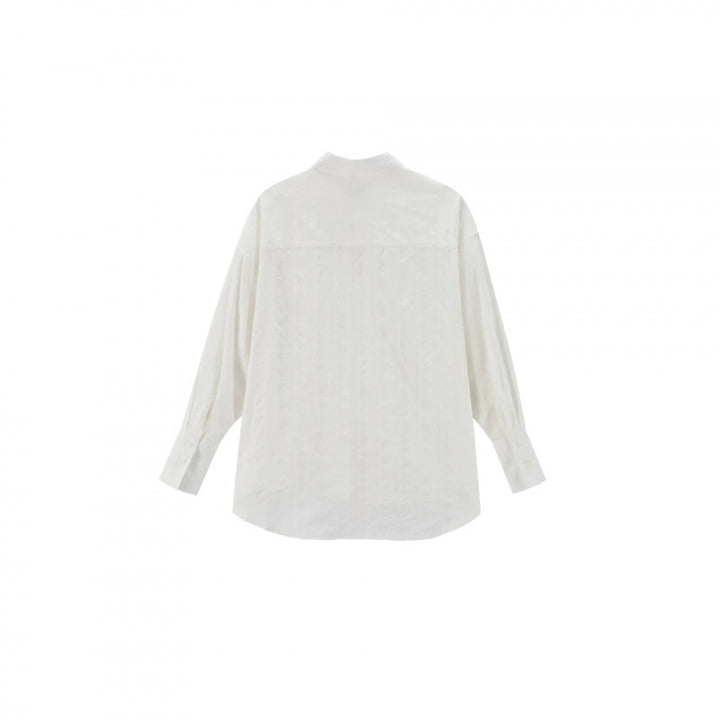 Unisex Oversize Leinenmix‑Hemd mit Strukturstreifen, Kentkragen und gerundetem Saum Drune