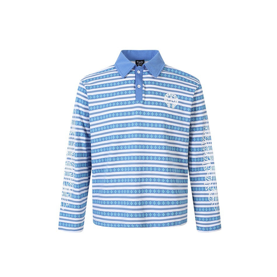 Unisex Langarm-Poloshirt mit Jacquard-Streifenmuster, Rippkragen und Logostick Drune