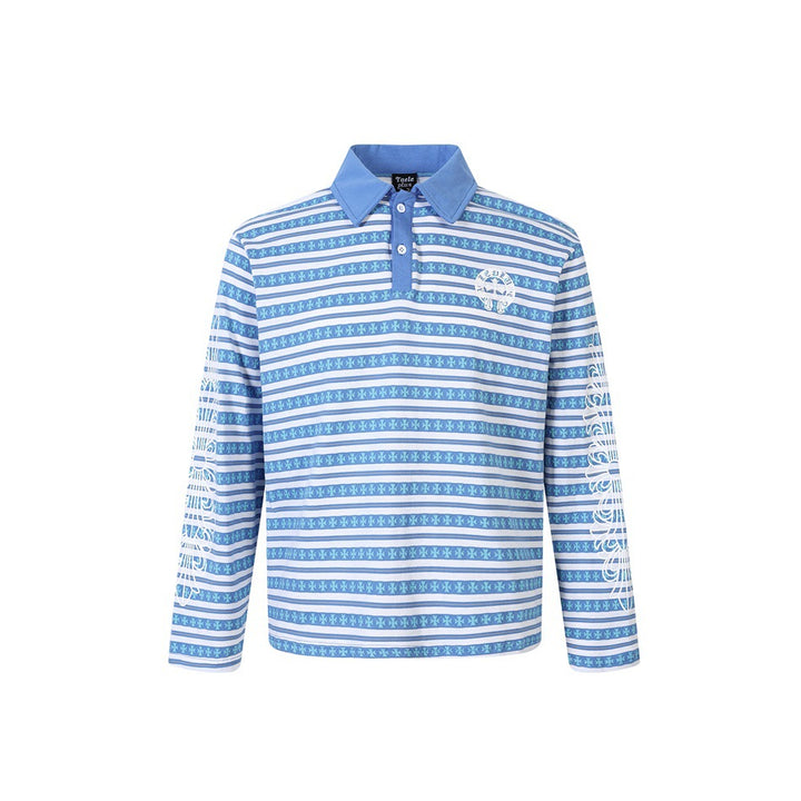 Unisex Langarm-Poloshirt mit Jacquard-Streifenmuster, Rippkragen und Logostick Drune