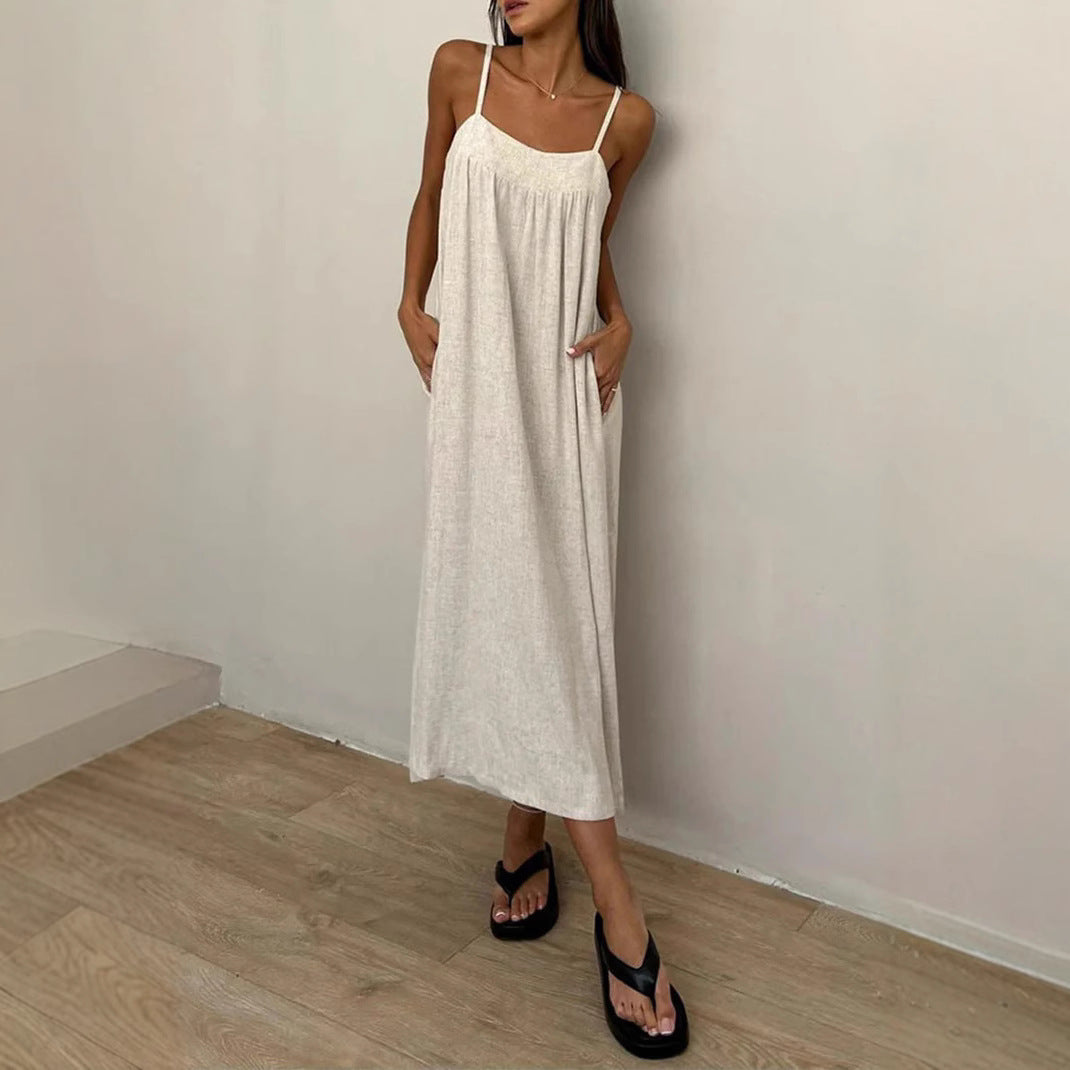 Damen luftiges Maxikleid mit breitem Schnitt und praktischen Taschen Drune