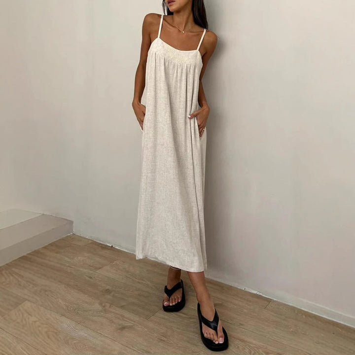 Damen luftiges Maxikleid mit breitem Schnitt und praktischen Taschen Drune