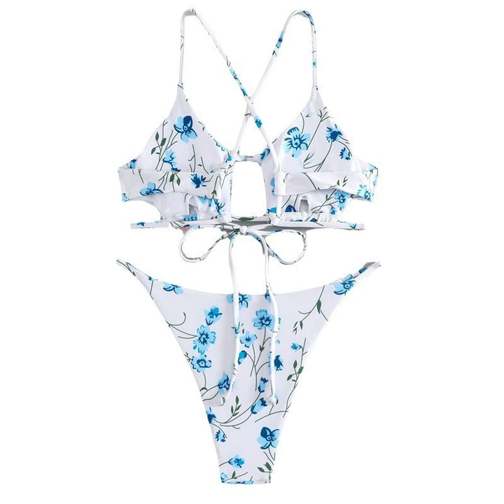 Damen Bikini-Set mit floralem Design und aufregendem Rückenschnürung Drune