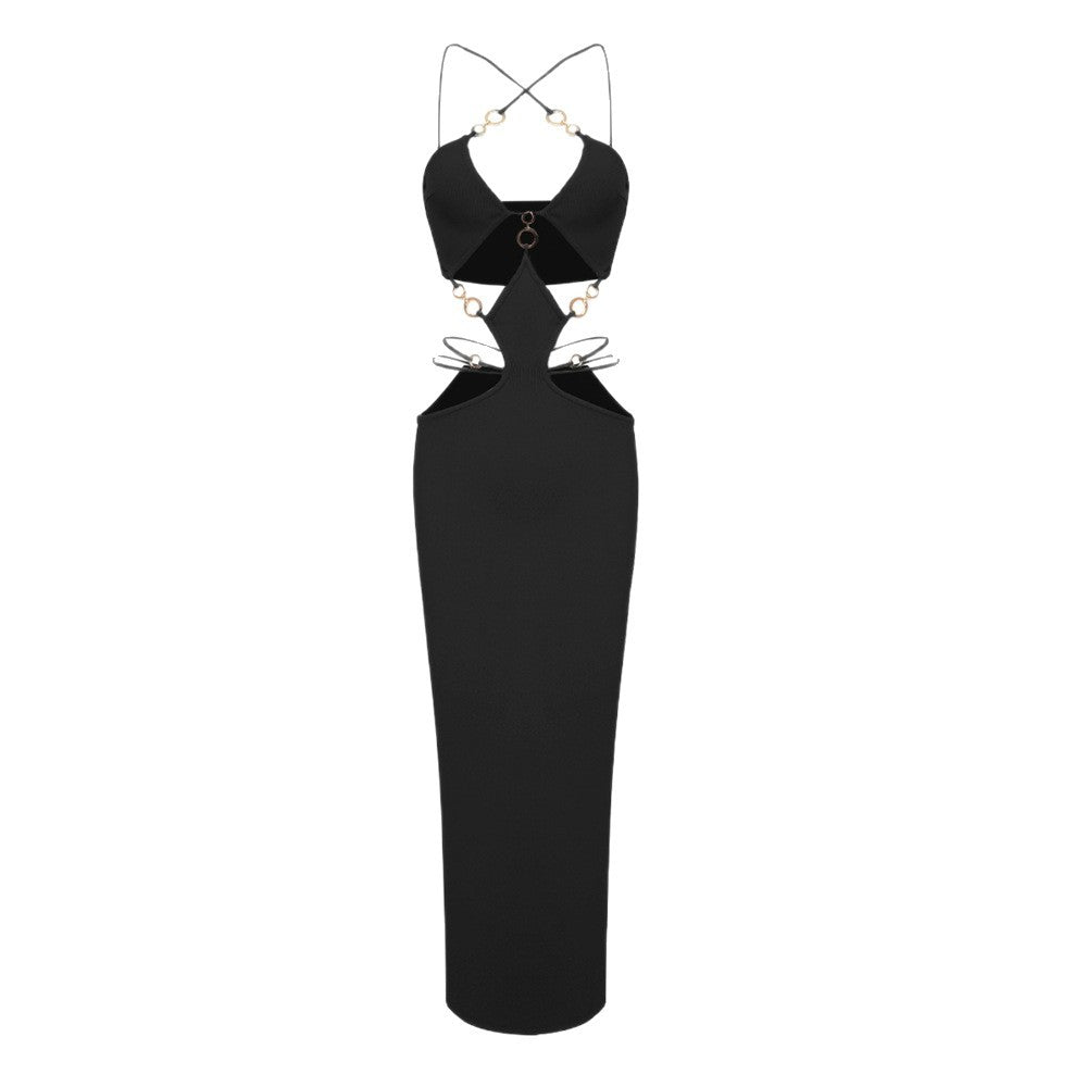 Damen Sexy Cut-Out-Kleid mit raffinierten Verzierungen und hohem Schlitz Drune