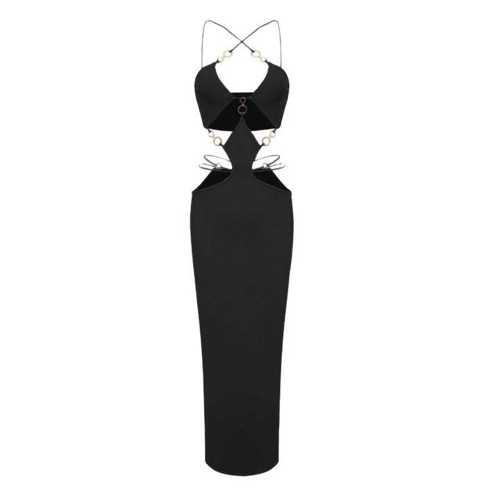 Damen Sexy Cut-Out-Kleid mit raffinierten Verzierungen und hohem Schlitz Drune