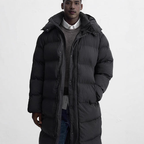 Herren Langer gesteppter Winterparka mit Kapuze, Zwei‑Wege‑Reißverschluss und Thermofüllung Drune