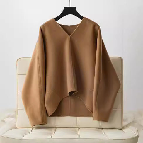 Damen Wolle Pullover mit V-Ausschnitt Drune