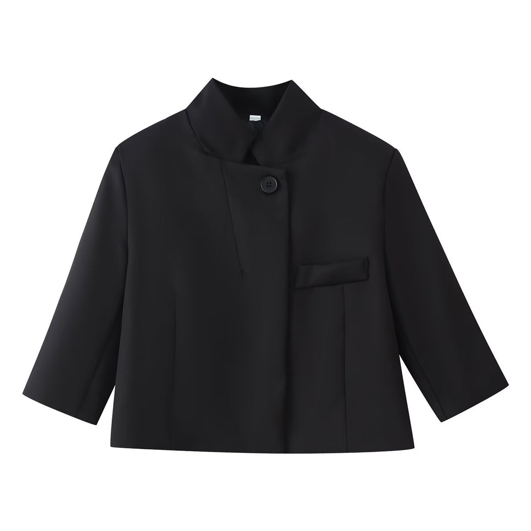 Damen Boxy-Kurzjacke mit Stehkragen und dreiviertelärmeln Drune