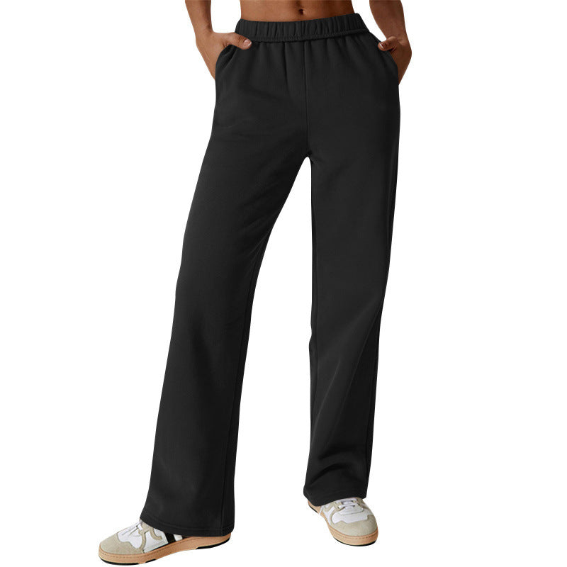 Damen nan hochgeschnittene ausgestellte Loungehose mit elastischem Komfortbund und verdeckten Eingrifftaschen Drune