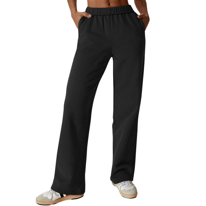 Damen nan weite hochgeschnittene Jogginghose aus weichem Sweat mit elastischem Bund und Eingrifftaschen Drune