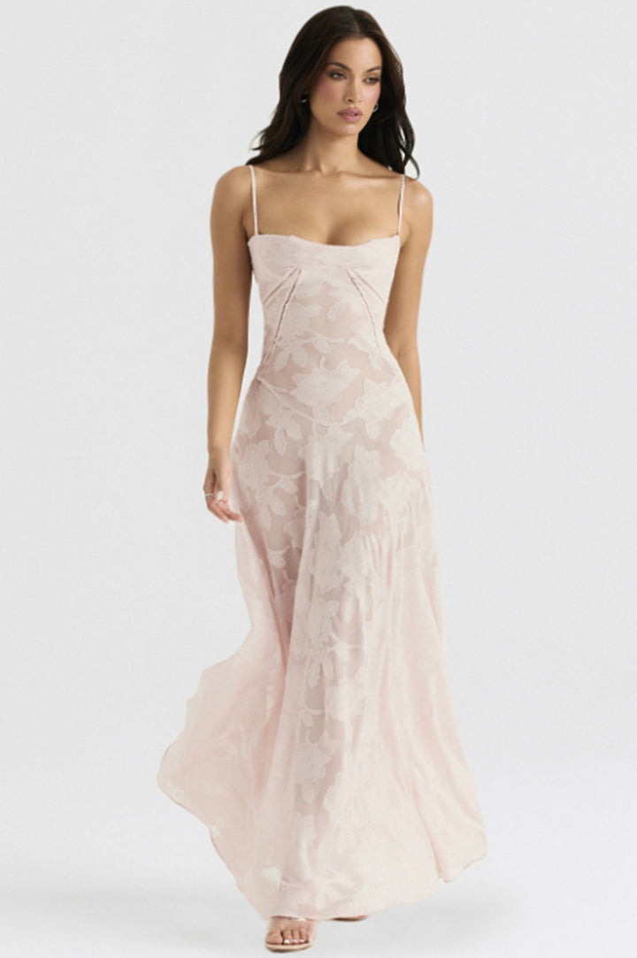 Damen nan fließendes Maxikleid mit Korsage-Oberteil und Spaghettiträgern Drune