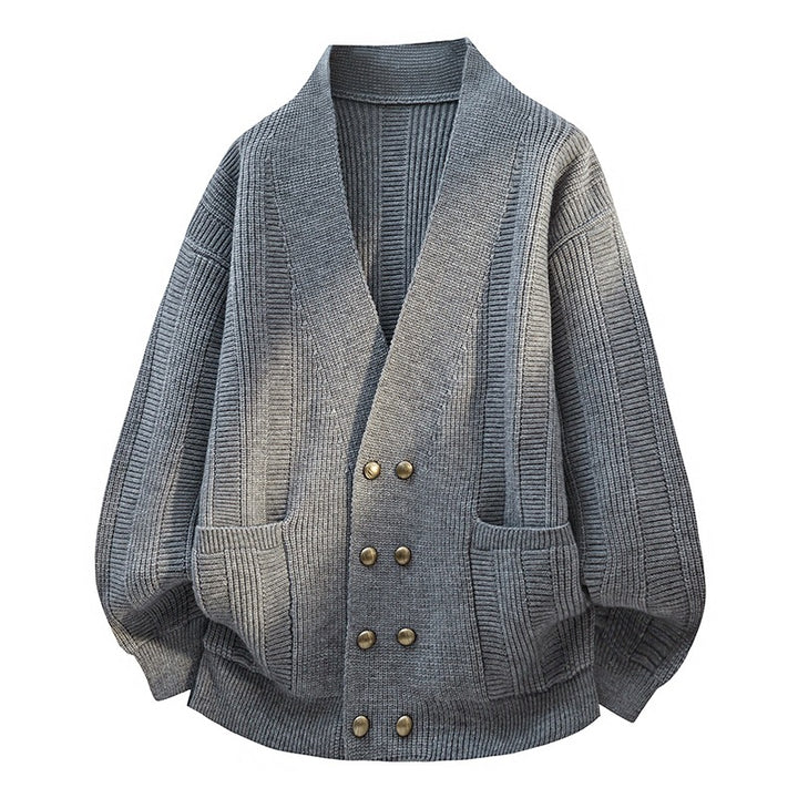 Damen Oversize Strickcardigan mit Schalkragen, doppelreihiger Knopfleiste & Eingrifftaschen Drune
