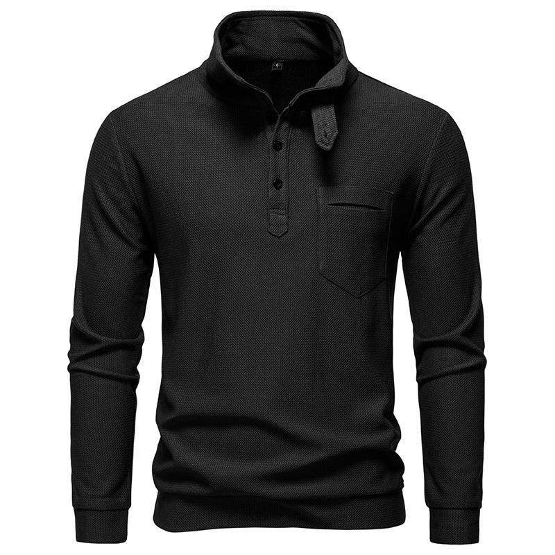 Herren Texturiertes Waffelstrick-Henleyshirt mit hohem Kragen, Knopfleiste und Brusttasche Drune