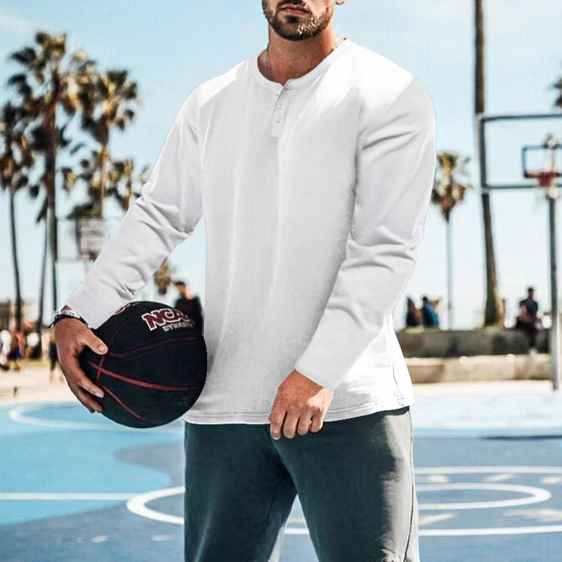 Herren langärmliges Henley-Shirt mit strukturiertem Stoff und praktischen Knopfdetails Drune