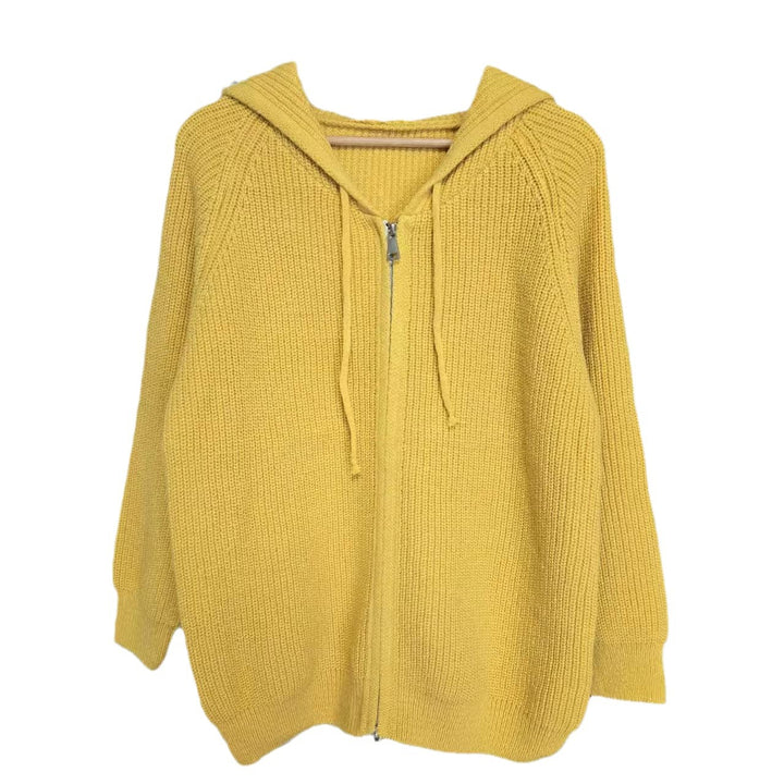 Damen gemütlicher Strick-Hoodie mit durchgehendem Reißverschluss und Kordelzug Drune