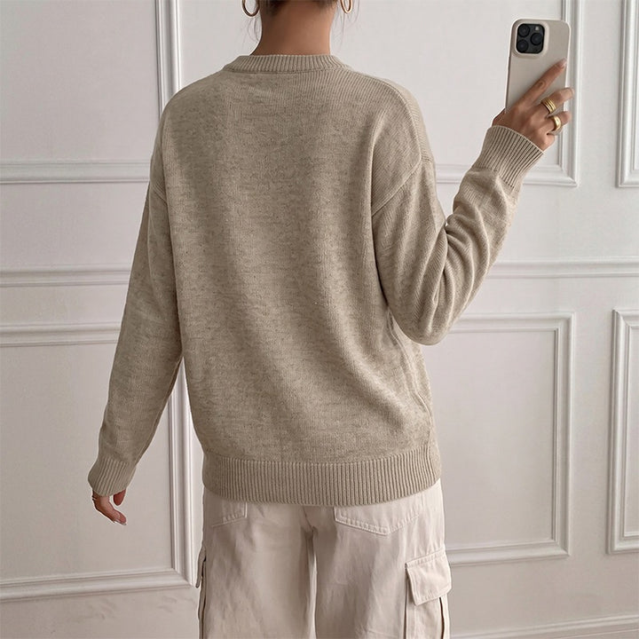 Damen Gemütlicher Pullover mit Knopfdetails Drune