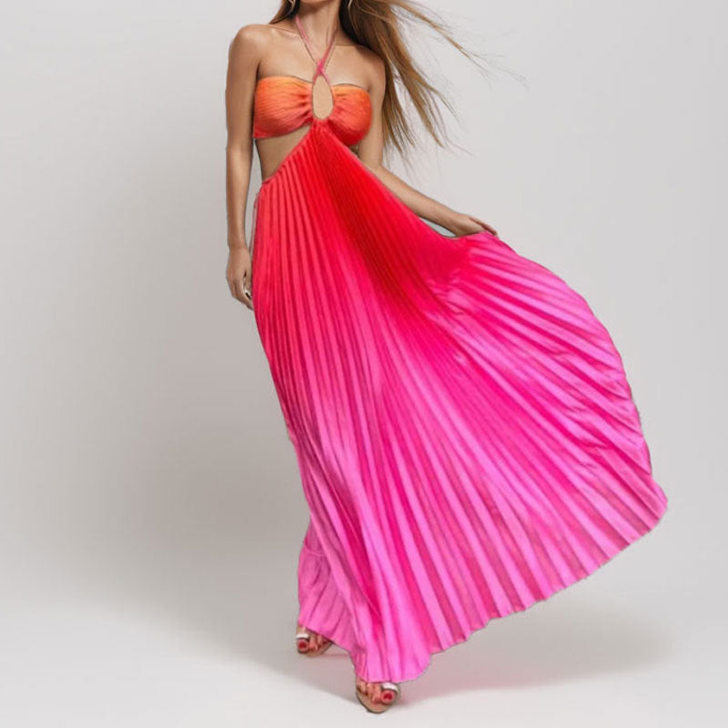 Damen Elegantes Plissee-Maxikleid mit tiefem Ausschnitt und Cut-Out-Details Drune