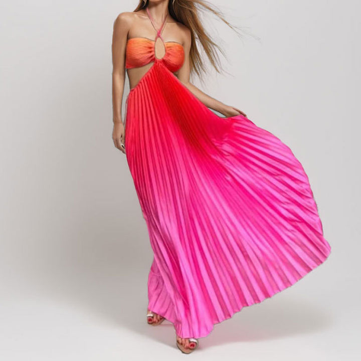 Damen Elegantes Plissee-Maxikleid mit tiefem Ausschnitt und Cut-Out-Details Drune