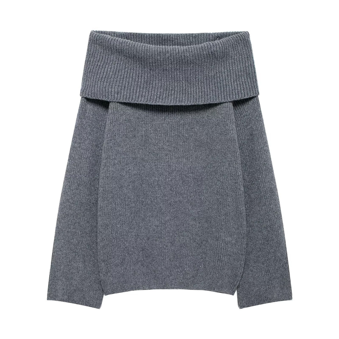 Damen Grobstrick-Oversize-Pullover mit weitem Umschlagkragen Drune